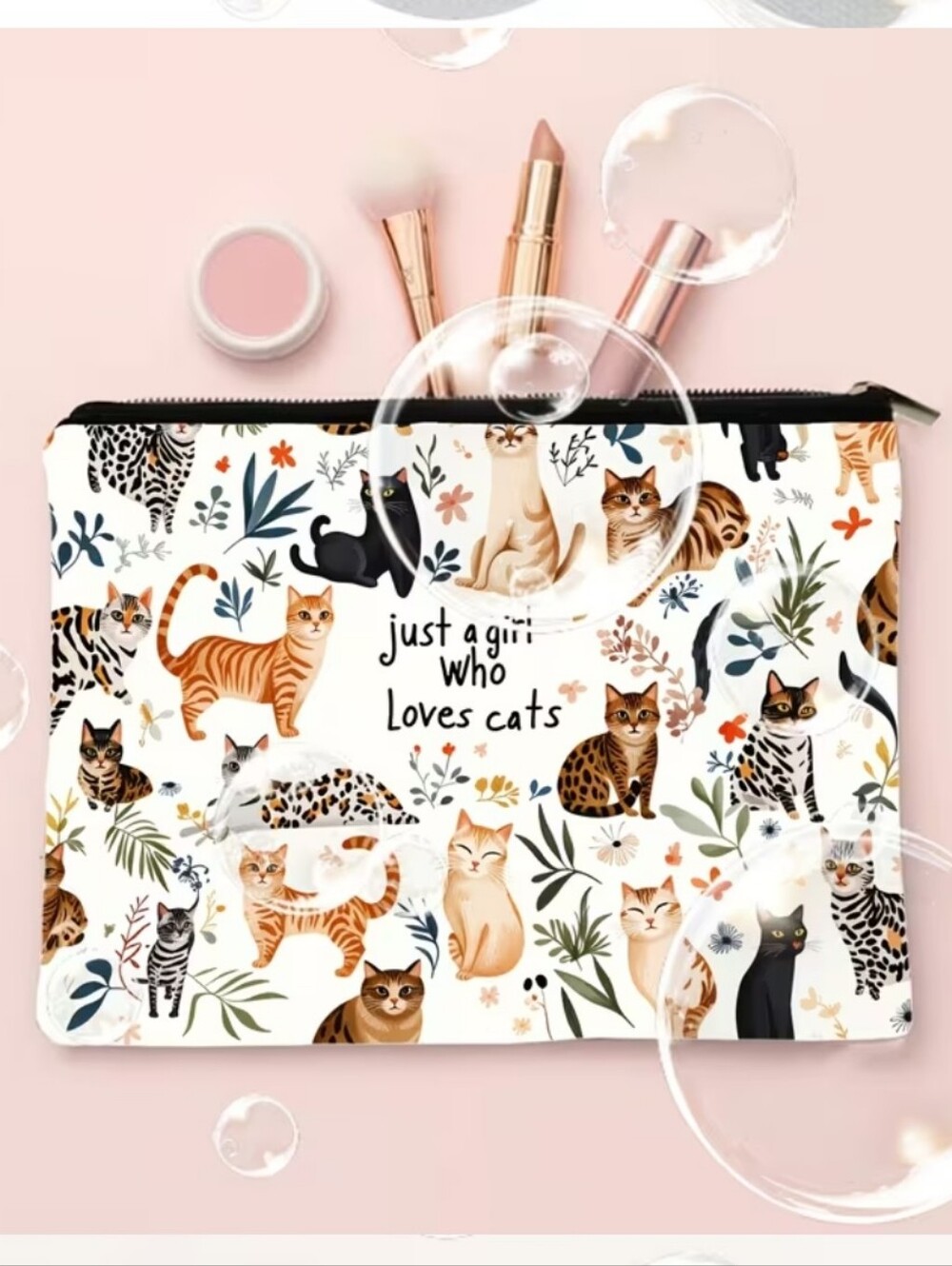 ✨3 FOR $28✨ 🆕️🐱 "Just a Girl Who Loves Cats" Canvas Cosmetic Bag 🐱